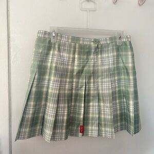 Teddy Fresh pleated plaid sage green mini skirt pastel mint NWT